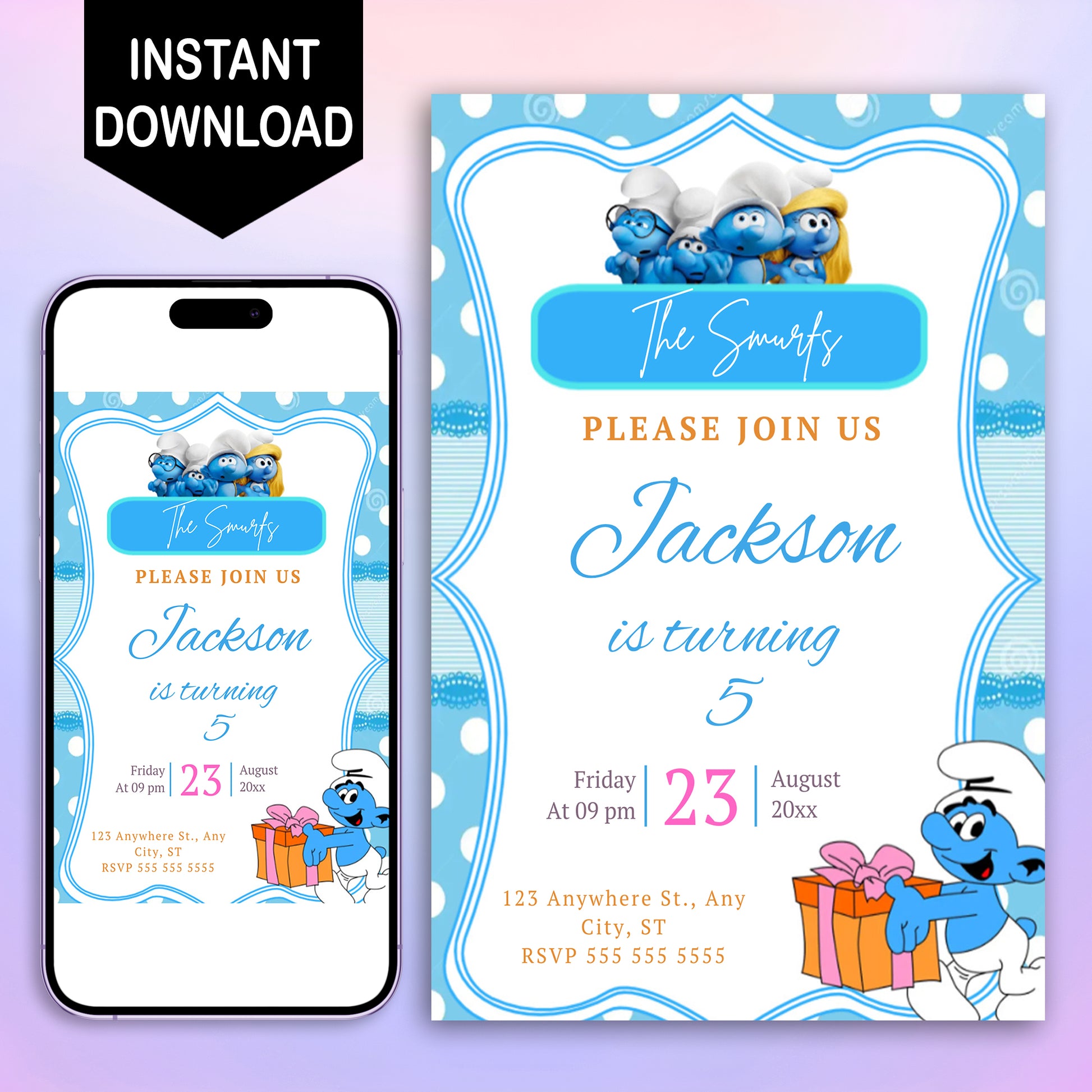 The Smurfs Birthday Invitation Template - CreativeRino