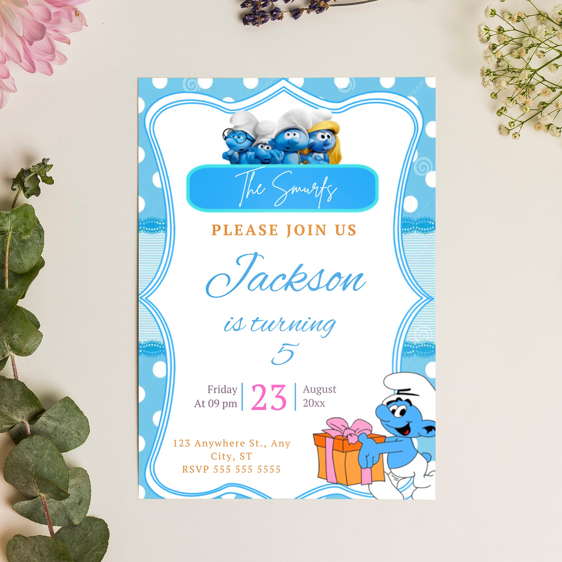 The Smurfs Birthday Invitation Template - CreativeRino