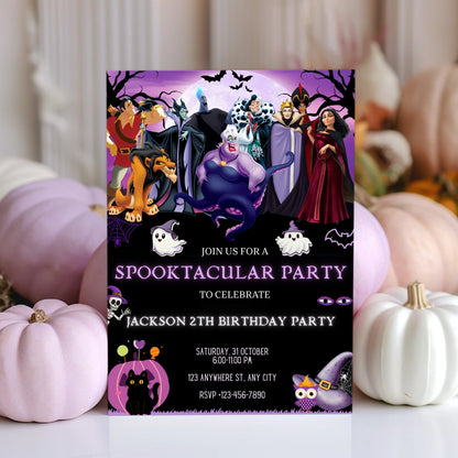 Spooky Disney Villains Halloween Birthday Invite Template - CreativeRino