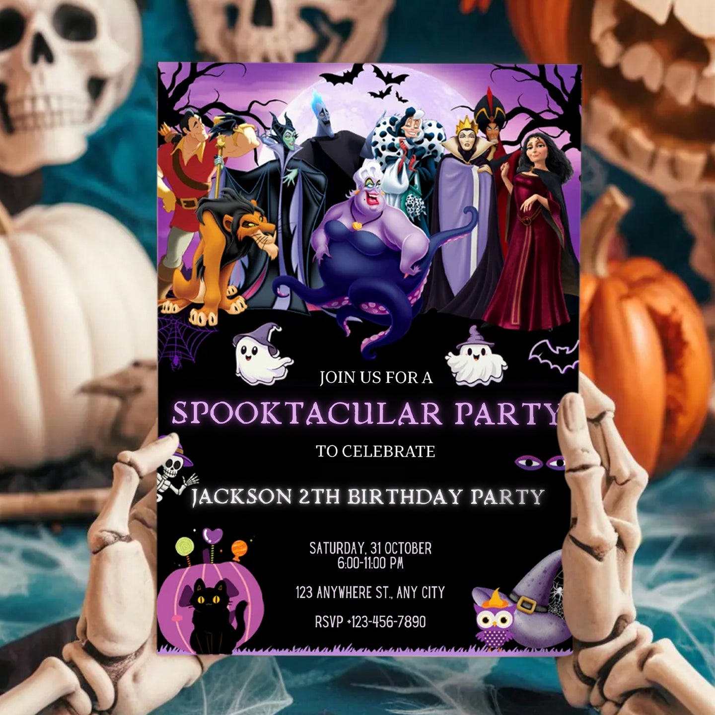 Spooky Disney Villains Halloween Birthday Invite Template - CreativeRino