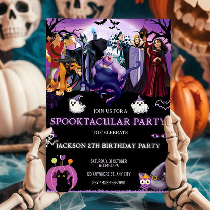 Spooky Disney Villains Halloween Birthday Invite Template - CreativeRino