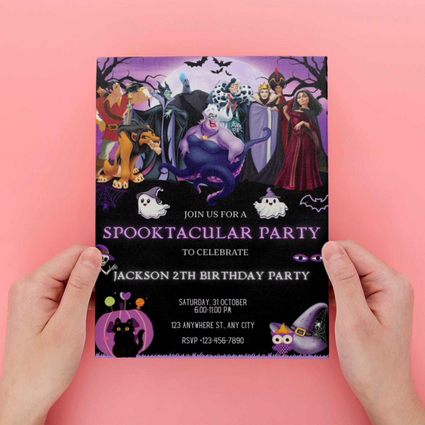 Spooky Disney Villains Halloween Birthday Invite Template - CreativeRino