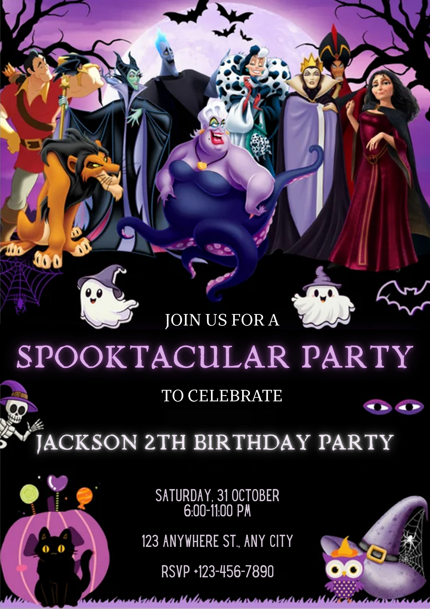 Spooky Disney Villains Halloween Birthday Invite Template - CreativeRino