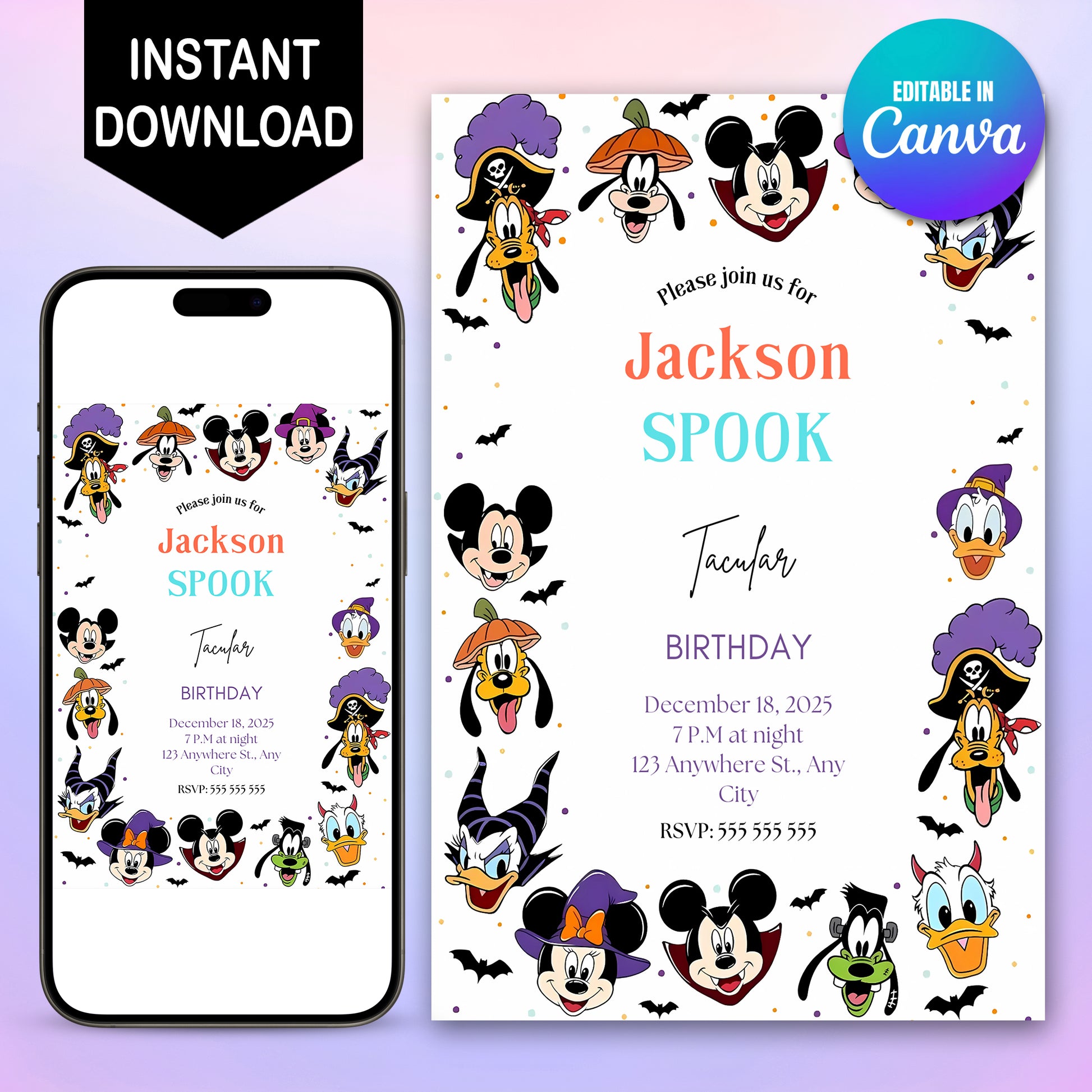 Mickey Halloween Birthday Party Invitation Template - CreativeRino