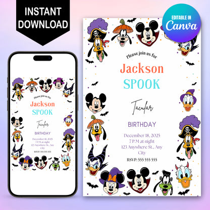 Mickey Halloween Birthday Party Invitation Template - CreativeRino