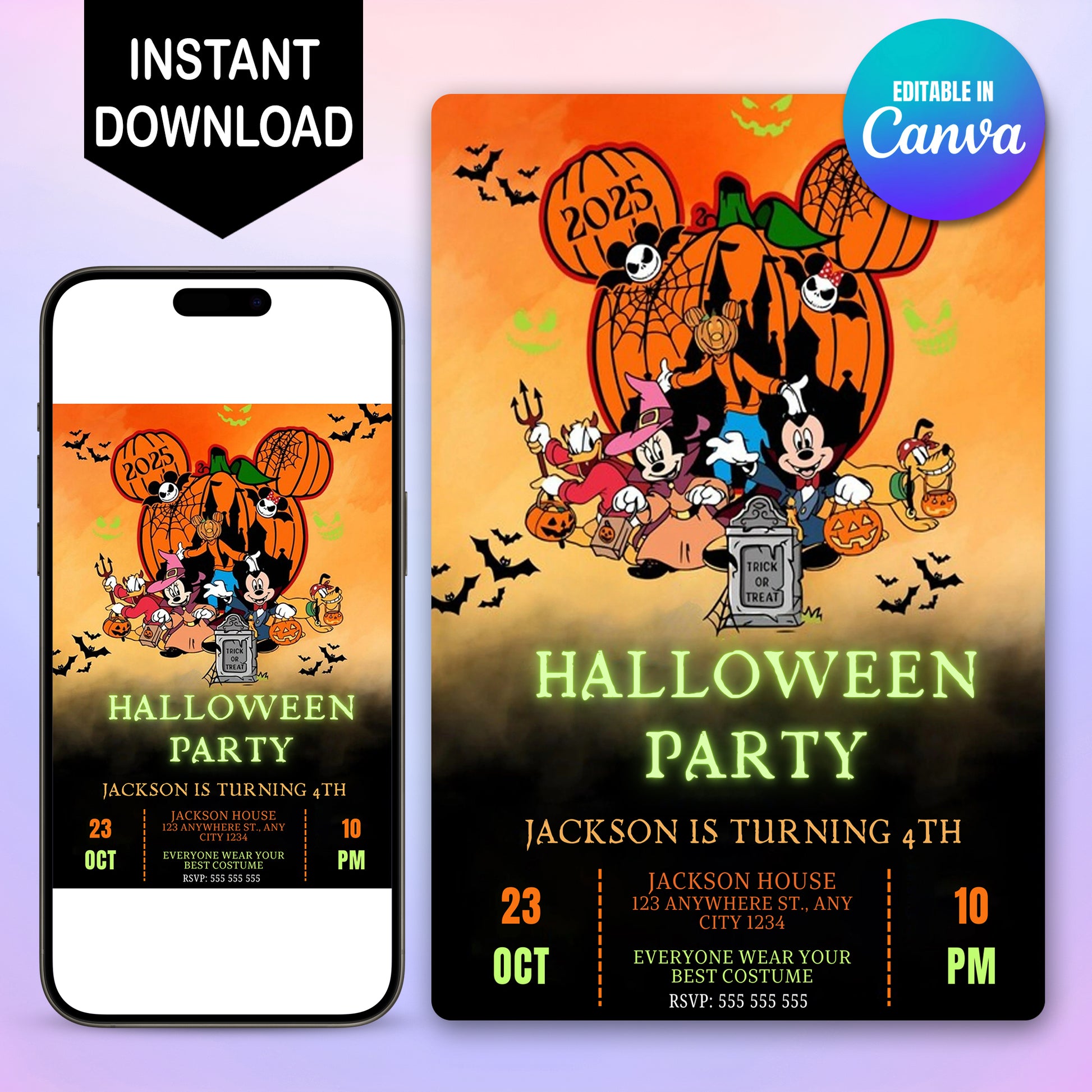 Digital Mickey Halloween Party invitation - CreativeRino