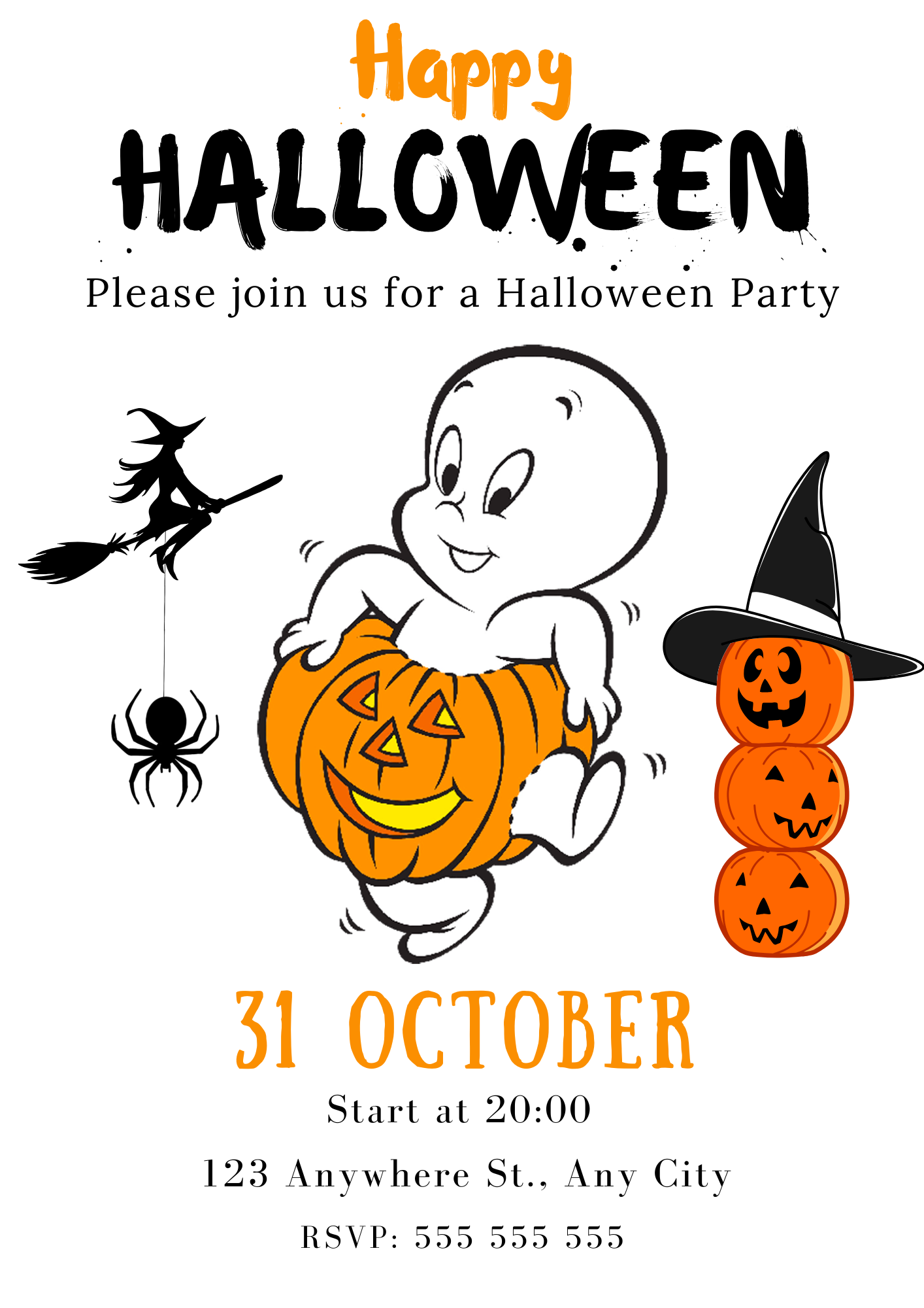 Casper Ghost Halloween Invitation - CreativeRino