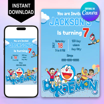 Doraemon Birthday Party Invitation - CreativeRino