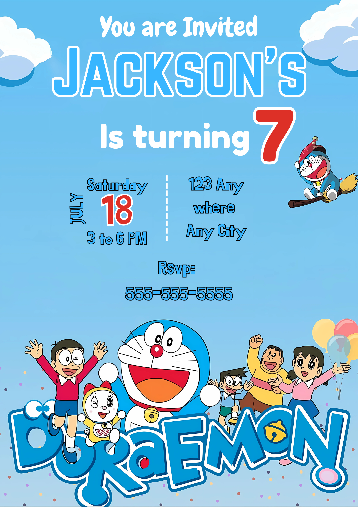 Doraemon Birthday Party Invitation - CreativeRino