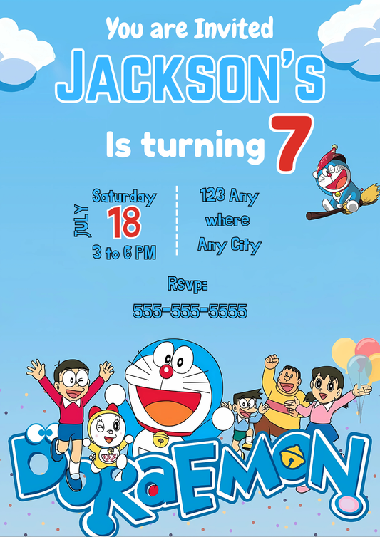 Doraemon Birthday Party Invitation - CreativeRino