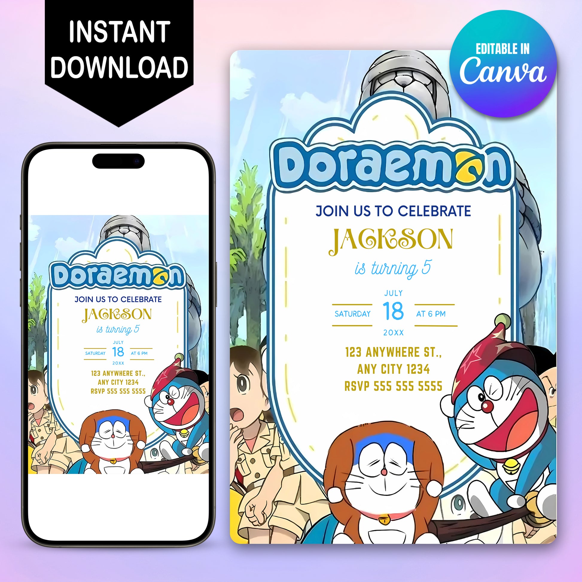 Editable Doraemon Birthday Invitation - CreativeRino