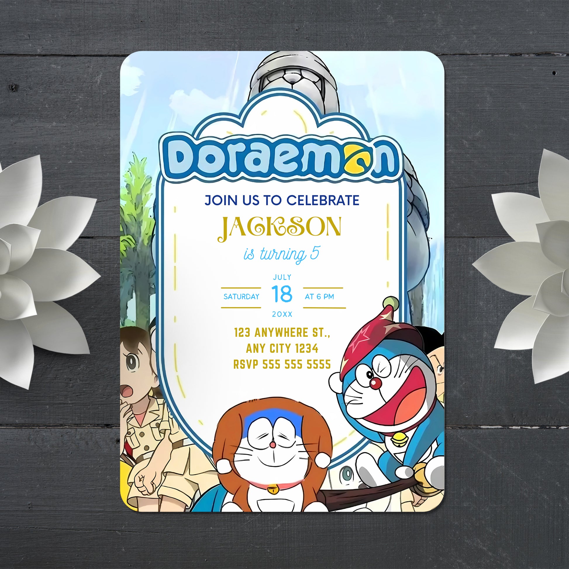 Editable Doraemon Birthday Invitation - CreativeRino