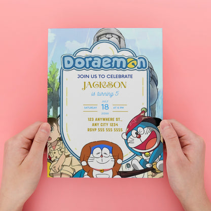 Editable Doraemon Birthday Invitation - CreativeRino