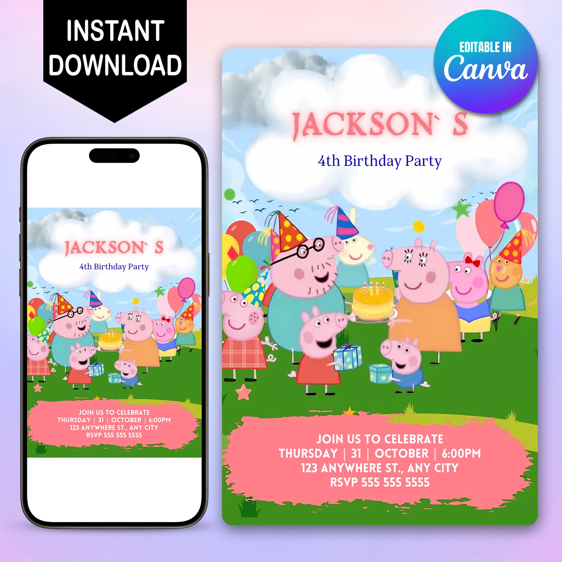 Peppa Pig Cartoon Birthday Party Template - CreativeRino