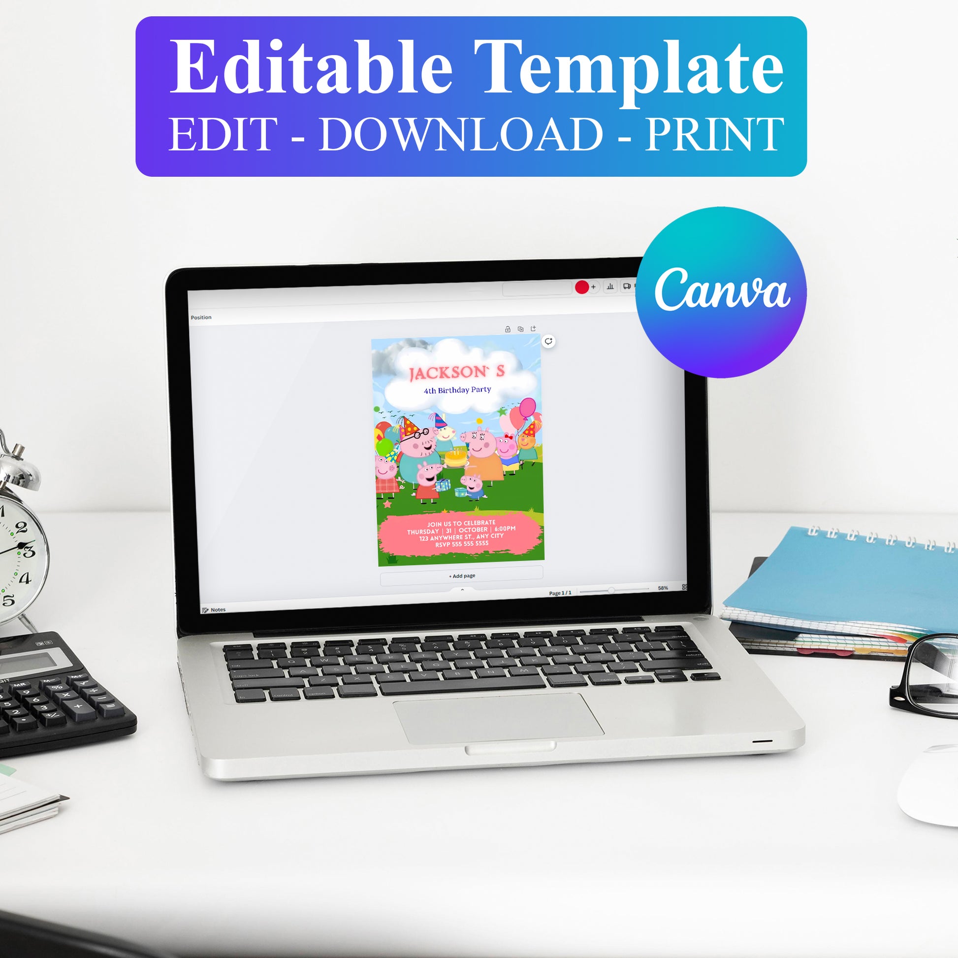 Peppa Pig Cartoon Birthday Party Template - CreativeRino