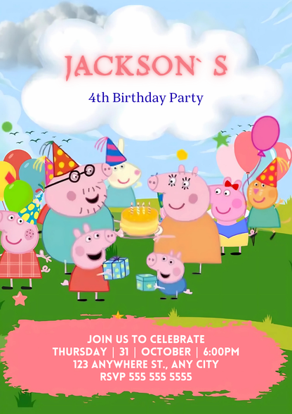 Peppa Pig Cartoon Birthday Party Template - CreativeRino