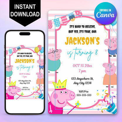Printable Peppa Pig Birthday Invitation - CreativeRino