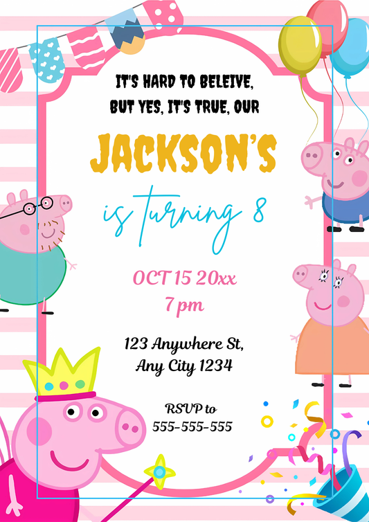 Printable Peppa Pig Birthday Invitation - CreativeRino