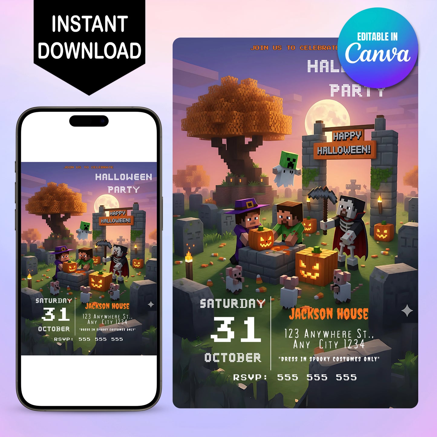 Minecraft Spooky Block Party Invitation - CreativeRino