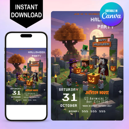 Minecraft Spooky Block Party Invitation - CreativeRino