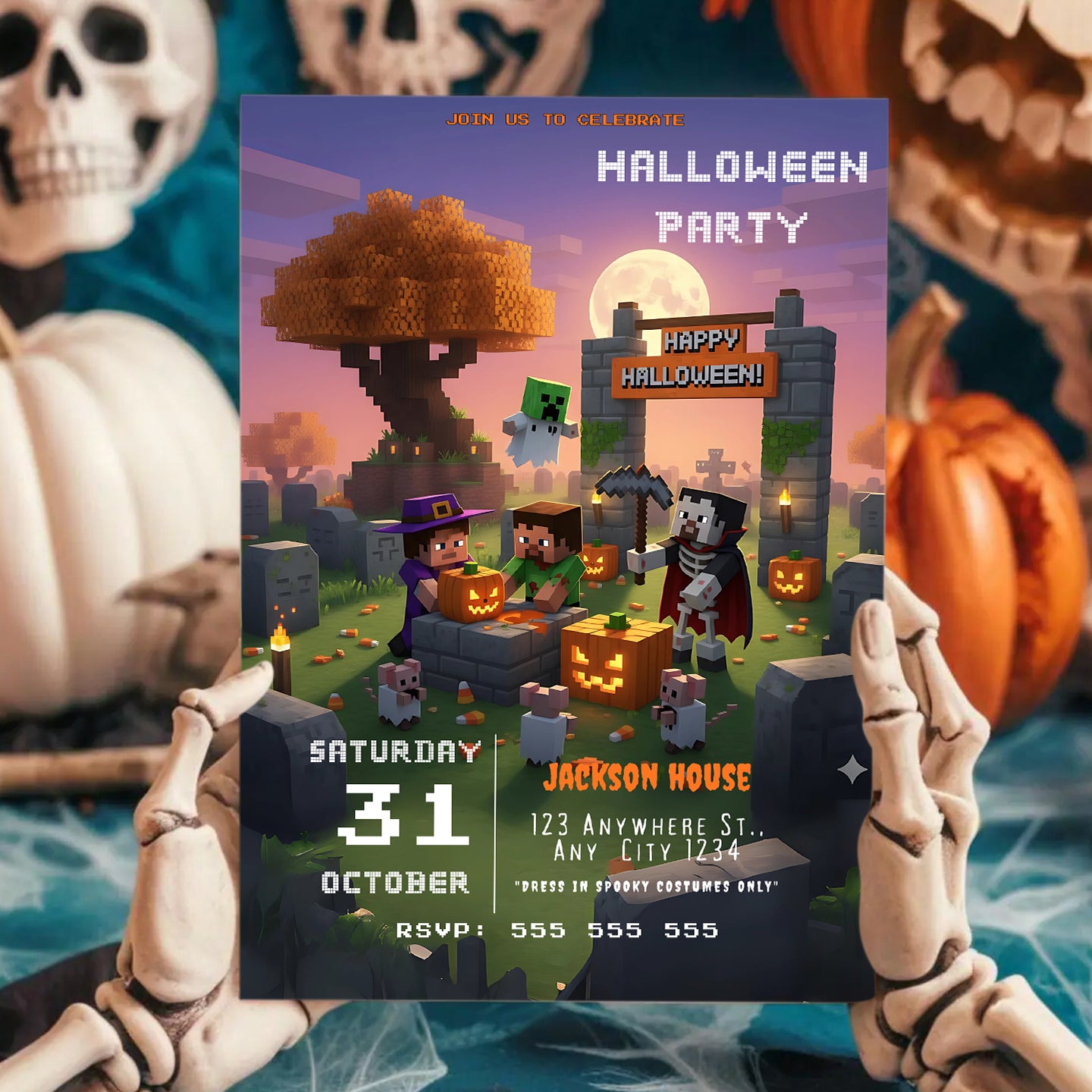 Minecraft Spooky Block Party Invitation - CreativeRino