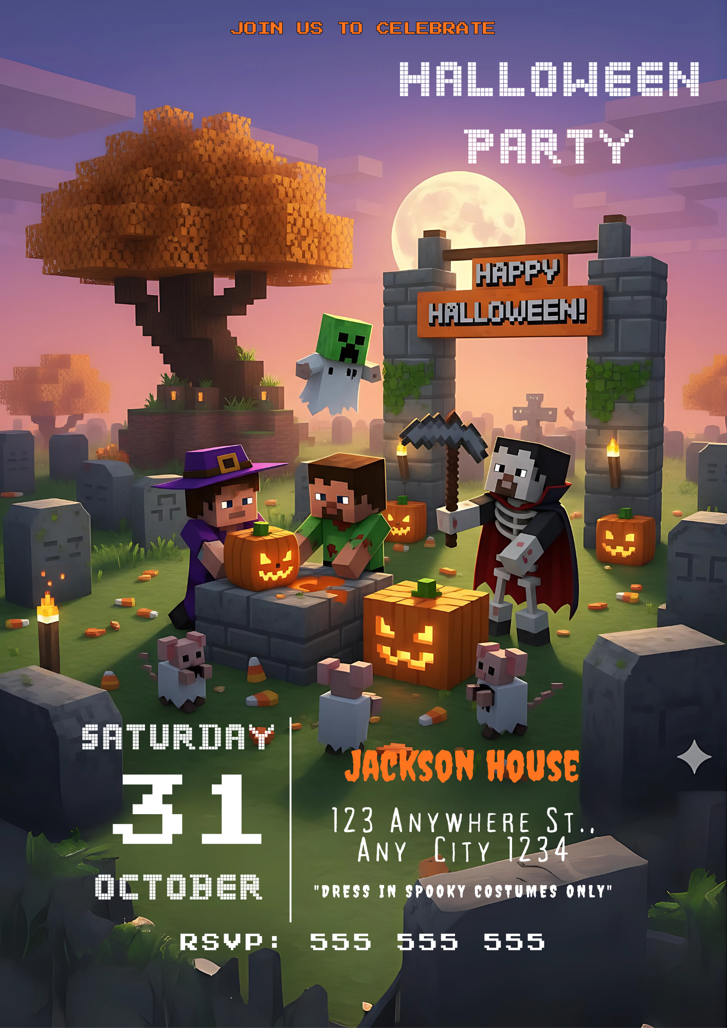 Minecraft Spooky Block Party Invitation - CreativeRino