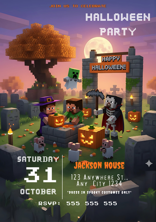 Minecraft Spooky Block Party Invitation - CreativeRino