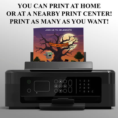 Minecrafter Halloween Birthday Party Invitation - CreativeRino