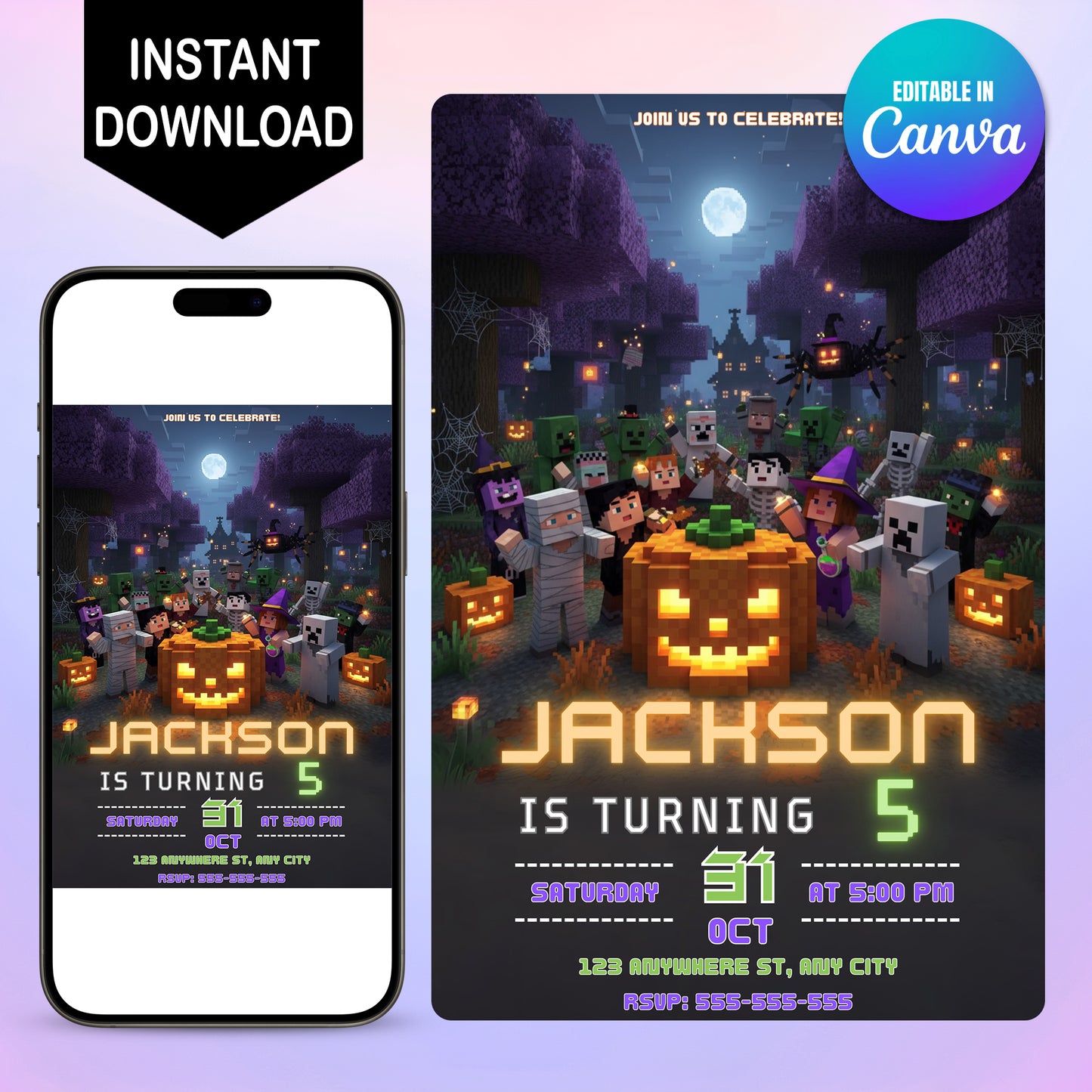 Printable Minecrafter Halloween Party Invite - CreativeRino