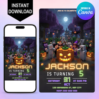 Printable Minecrafter Halloween Party Invite - CreativeRino