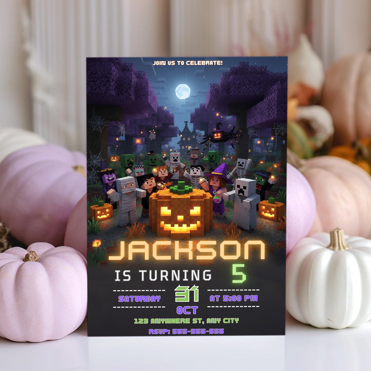 Printable Minecrafter Halloween Party Invite - CreativeRino