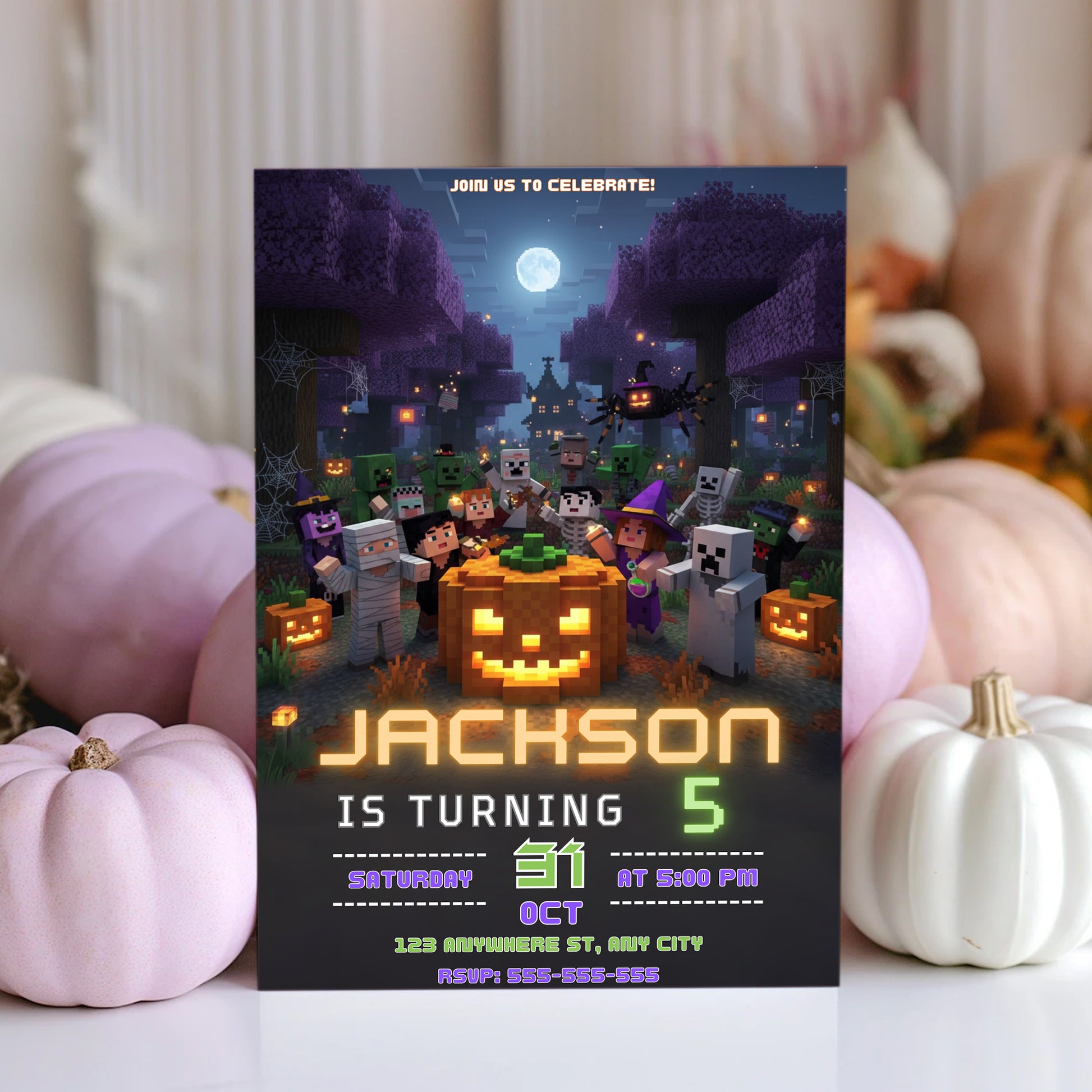 Printable Minecrafter Halloween Party Invite - CreativeRino