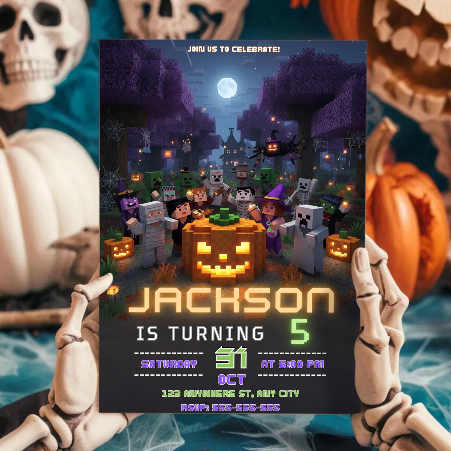 Printable Minecrafter Halloween Party Invite - CreativeRino