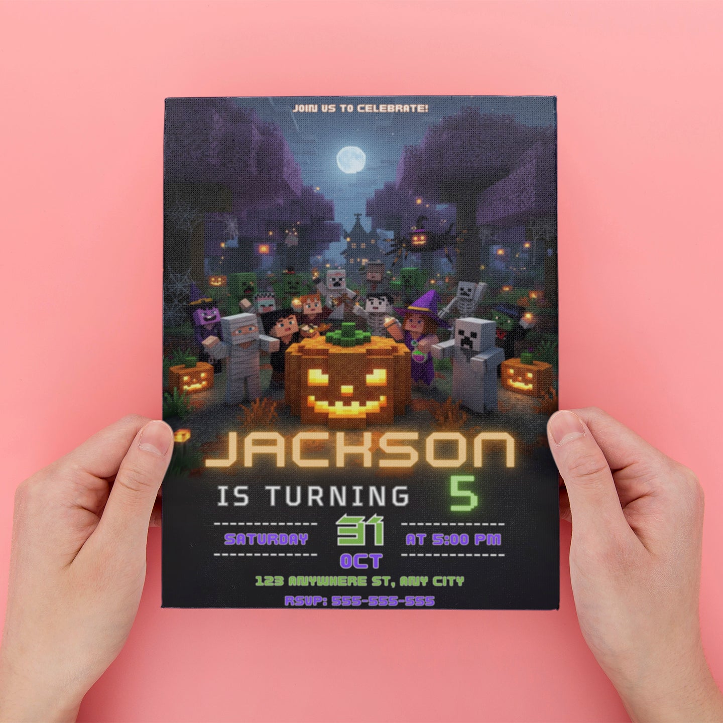 Printable Minecrafter Halloween Party Invite - CreativeRino