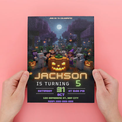 Printable Minecrafter Halloween Party Invite - CreativeRino