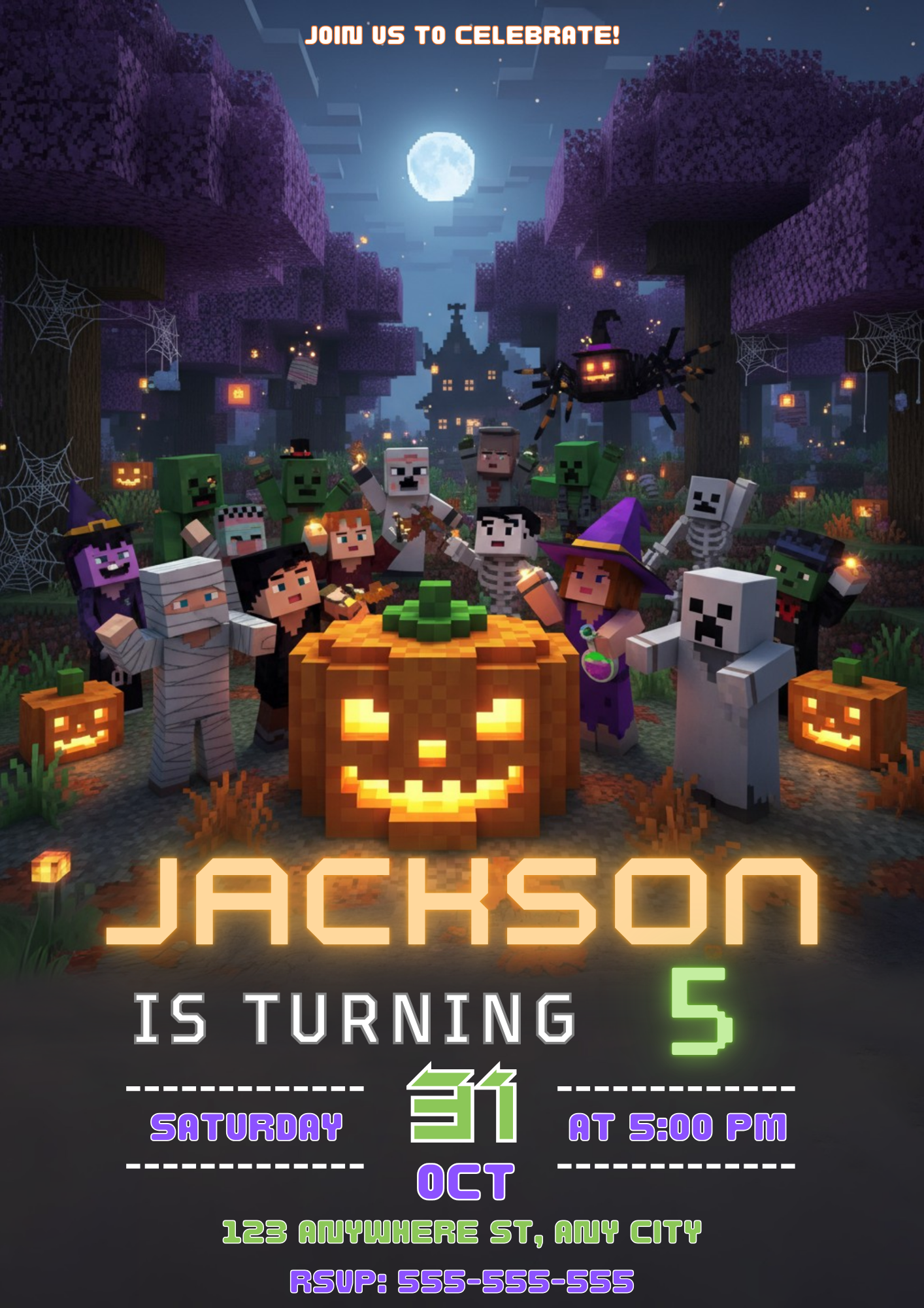 Printable Minecrafter Halloween Party Invite - CreativeRino