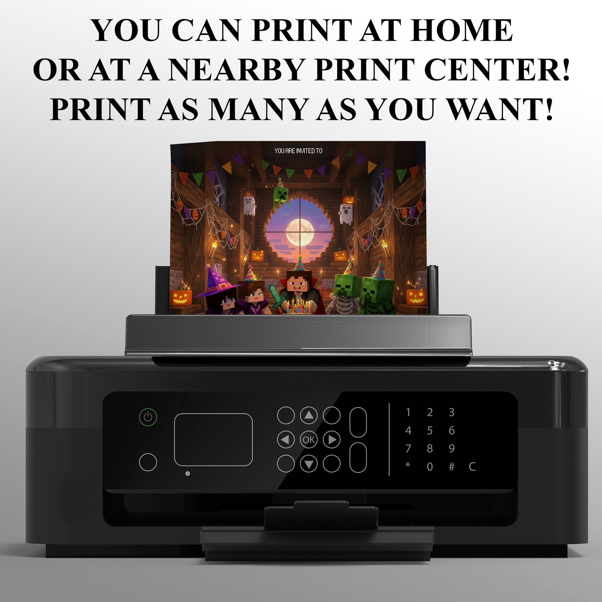 Minecrafter Halloween Birthday Invitation - CreativeRino