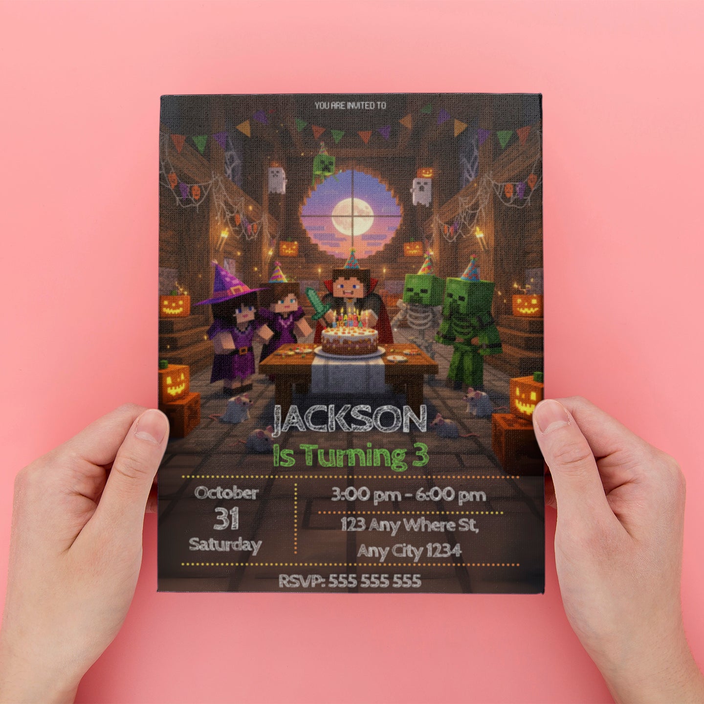 Minecrafter Halloween Birthday Invitation - CreativeRino