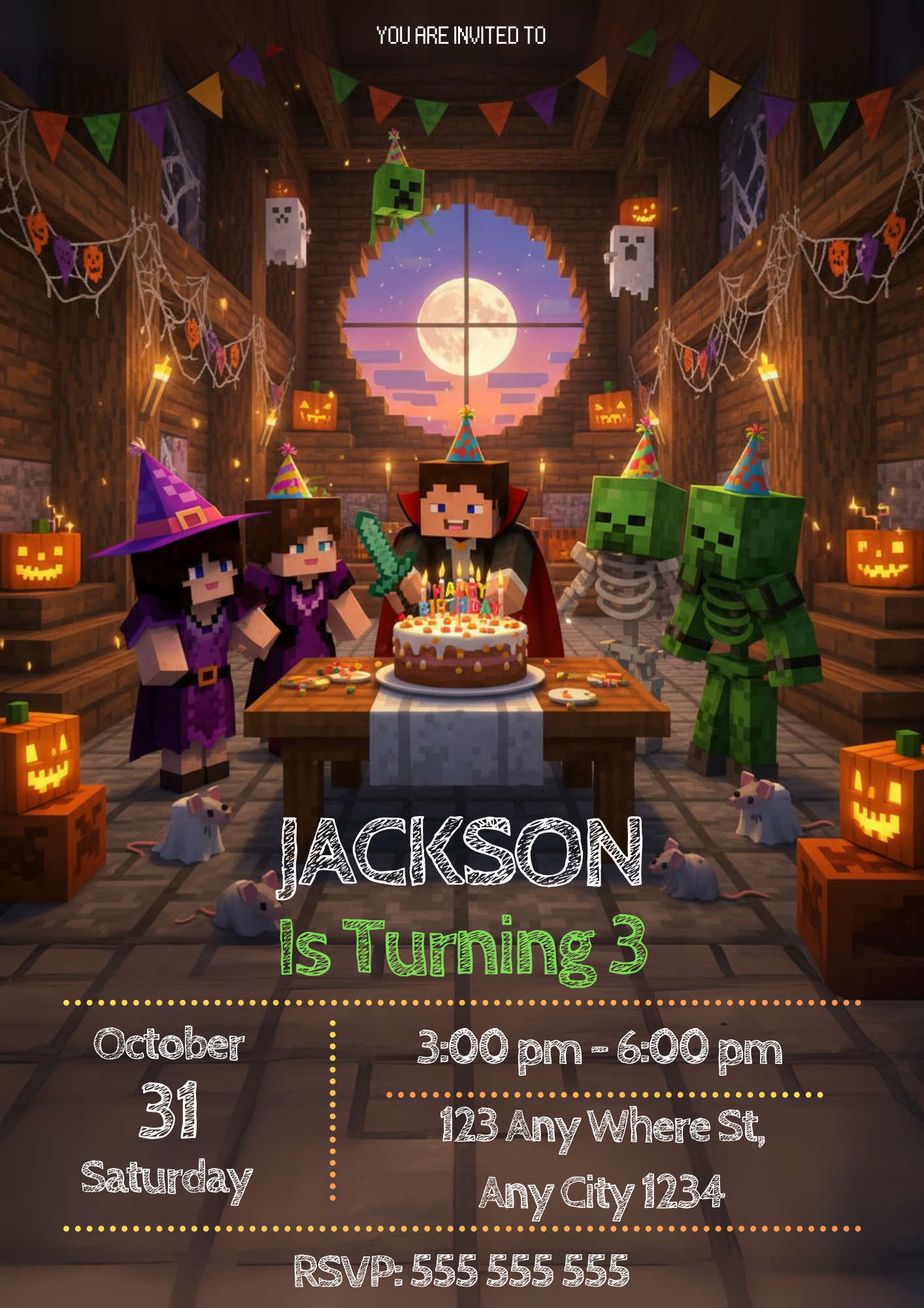 Minecrafter Halloween Birthday Invitation - CreativeRino