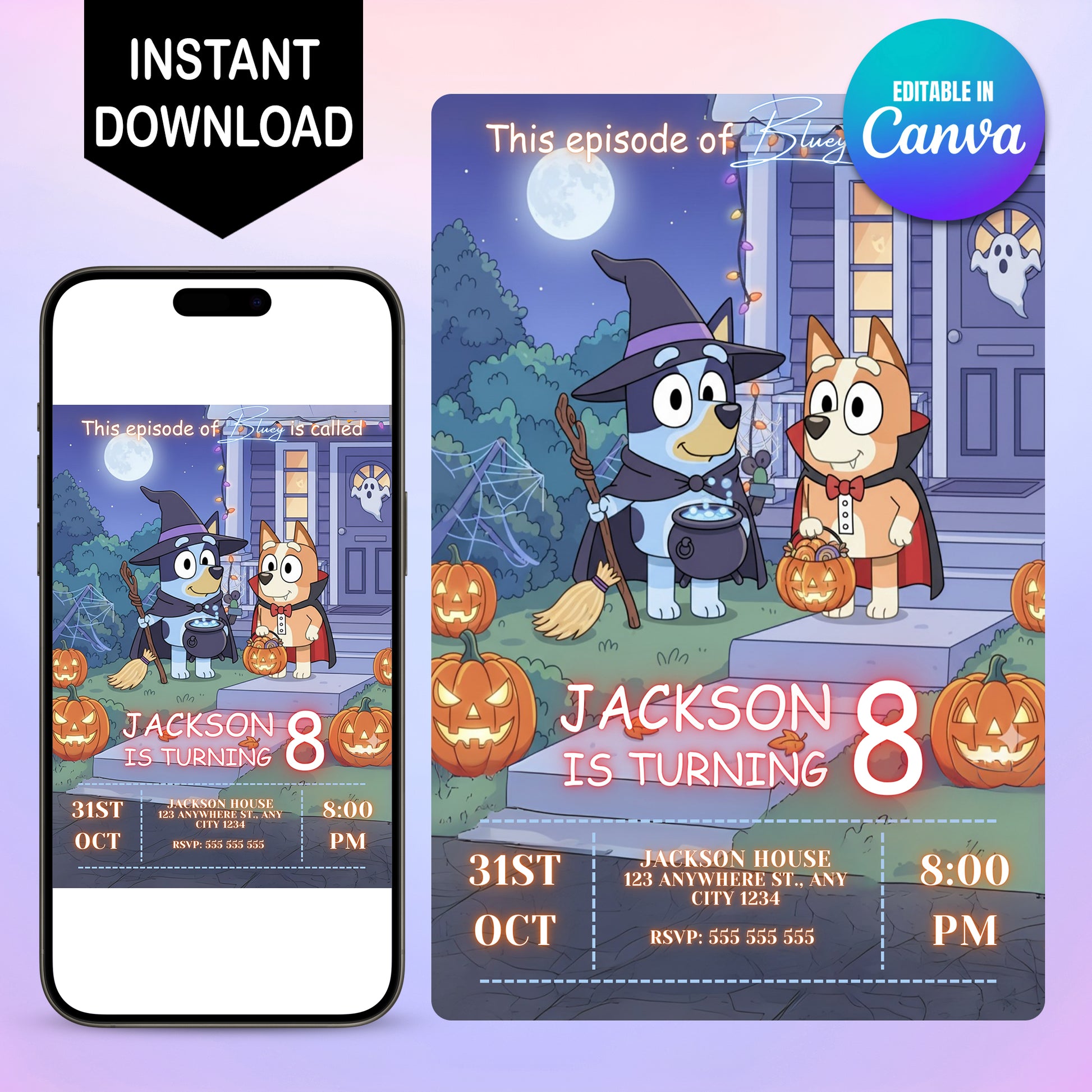 Bluey and Bingo Halloween Birthday Invitation - CreativeRino