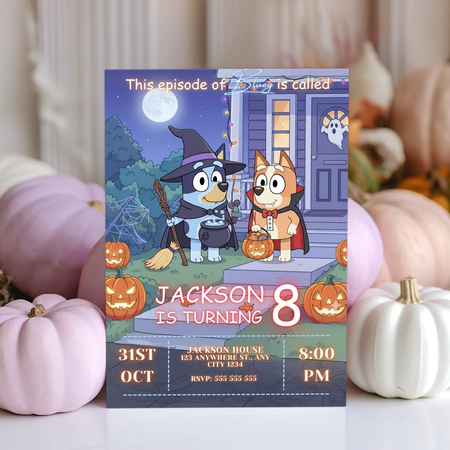 Bluey and Bingo Halloween Birthday Invitation - CreativeRino