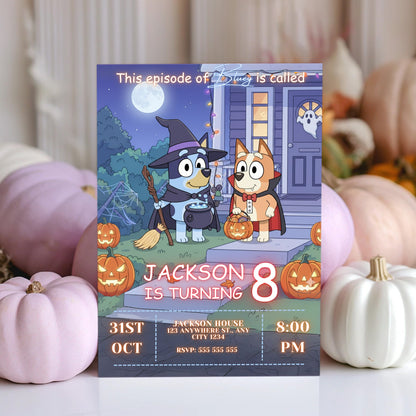 Bluey and Bingo Halloween Birthday Invitation - CreativeRino