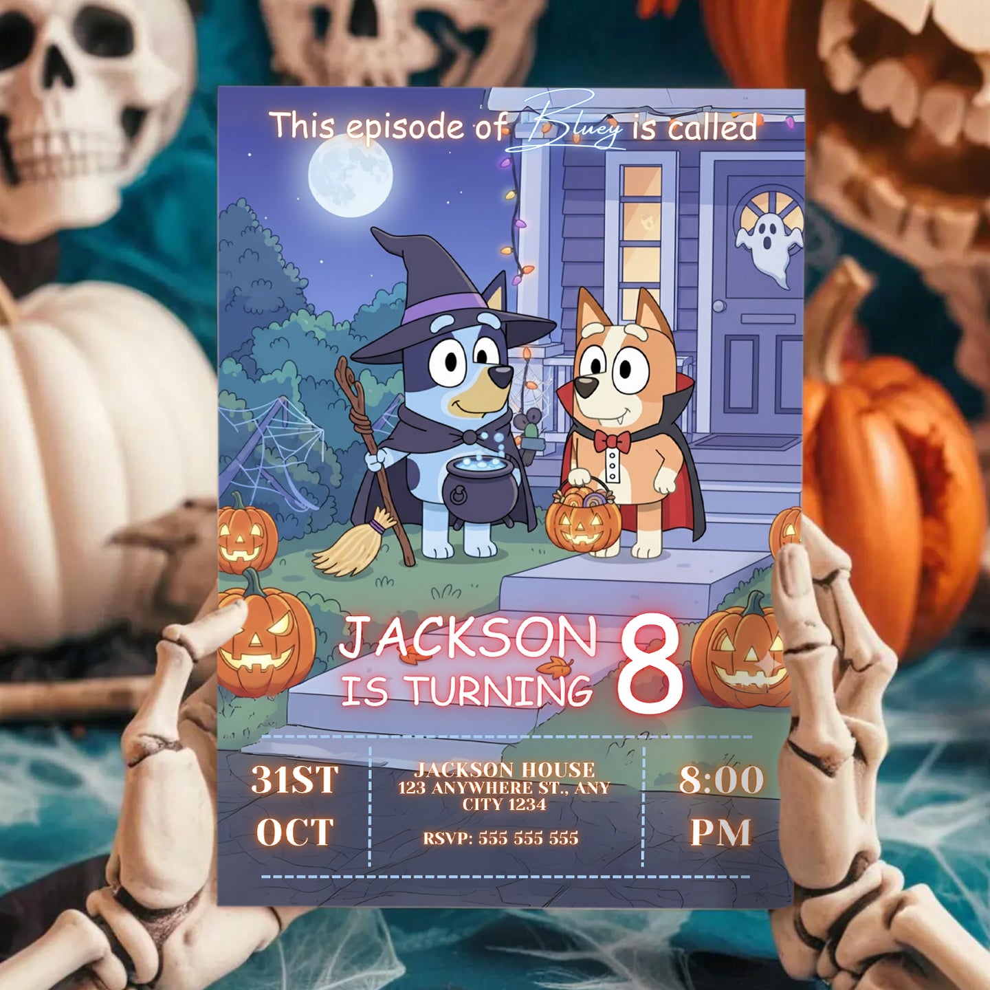 Bluey and Bingo Halloween Birthday Invitation - CreativeRino