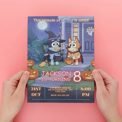Bluey and Bingo Halloween Birthday Invitation - CreativeRino
