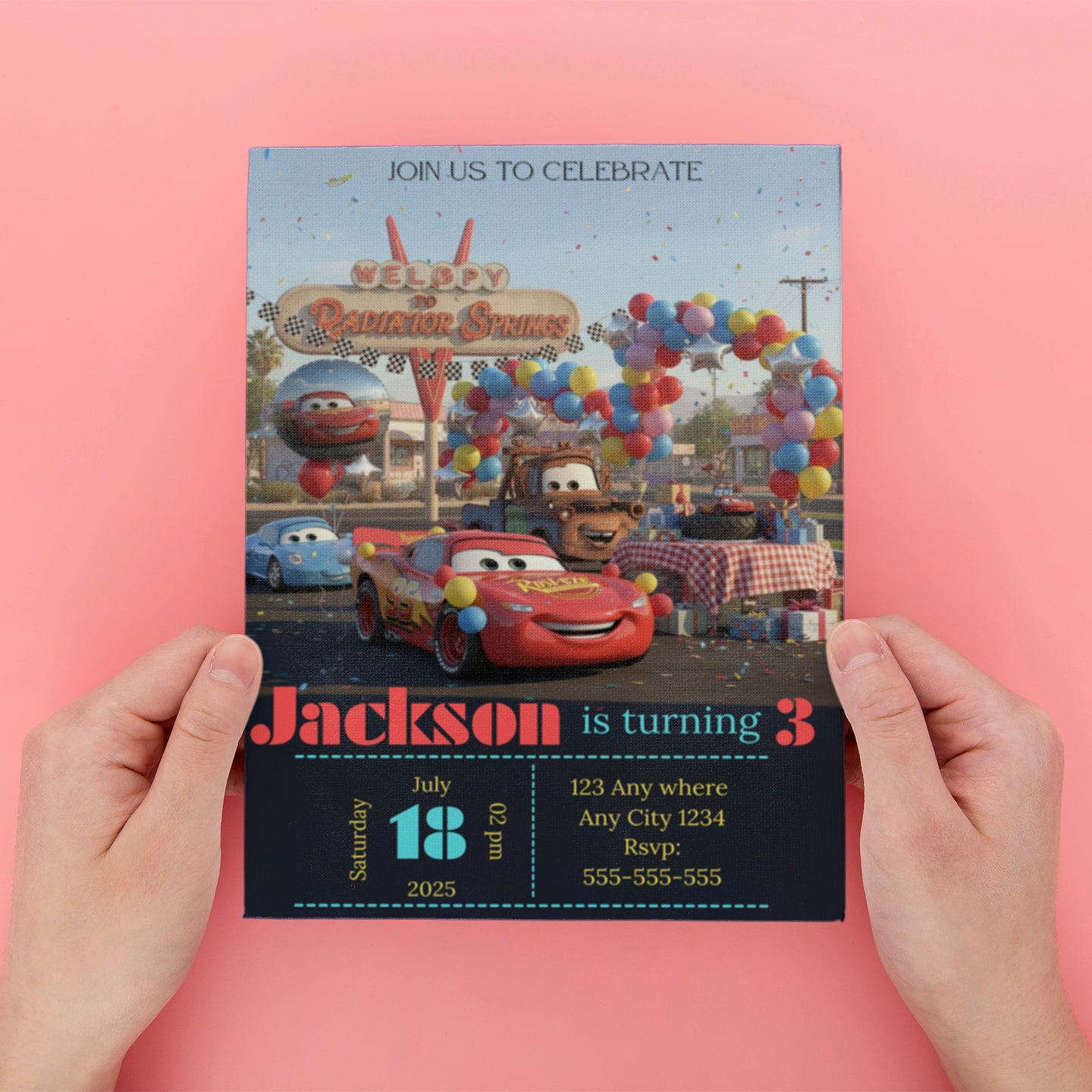 Balloon Race in Radiator Springs Birthday Invitation - CreativeRino