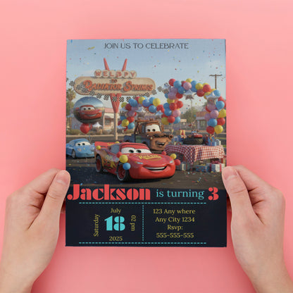 Balloon Race in Radiator Springs Birthday Invitation - CreativeRino
