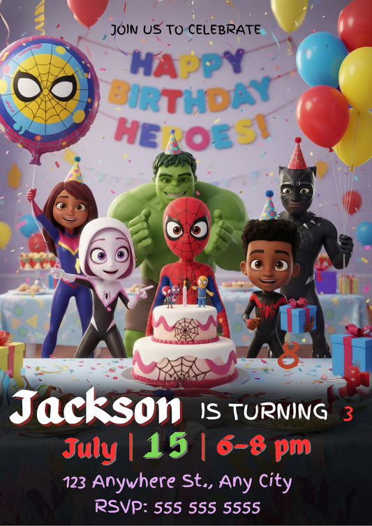 Spidey and His Amazing Friends Birthday Invitation - CreativeRino