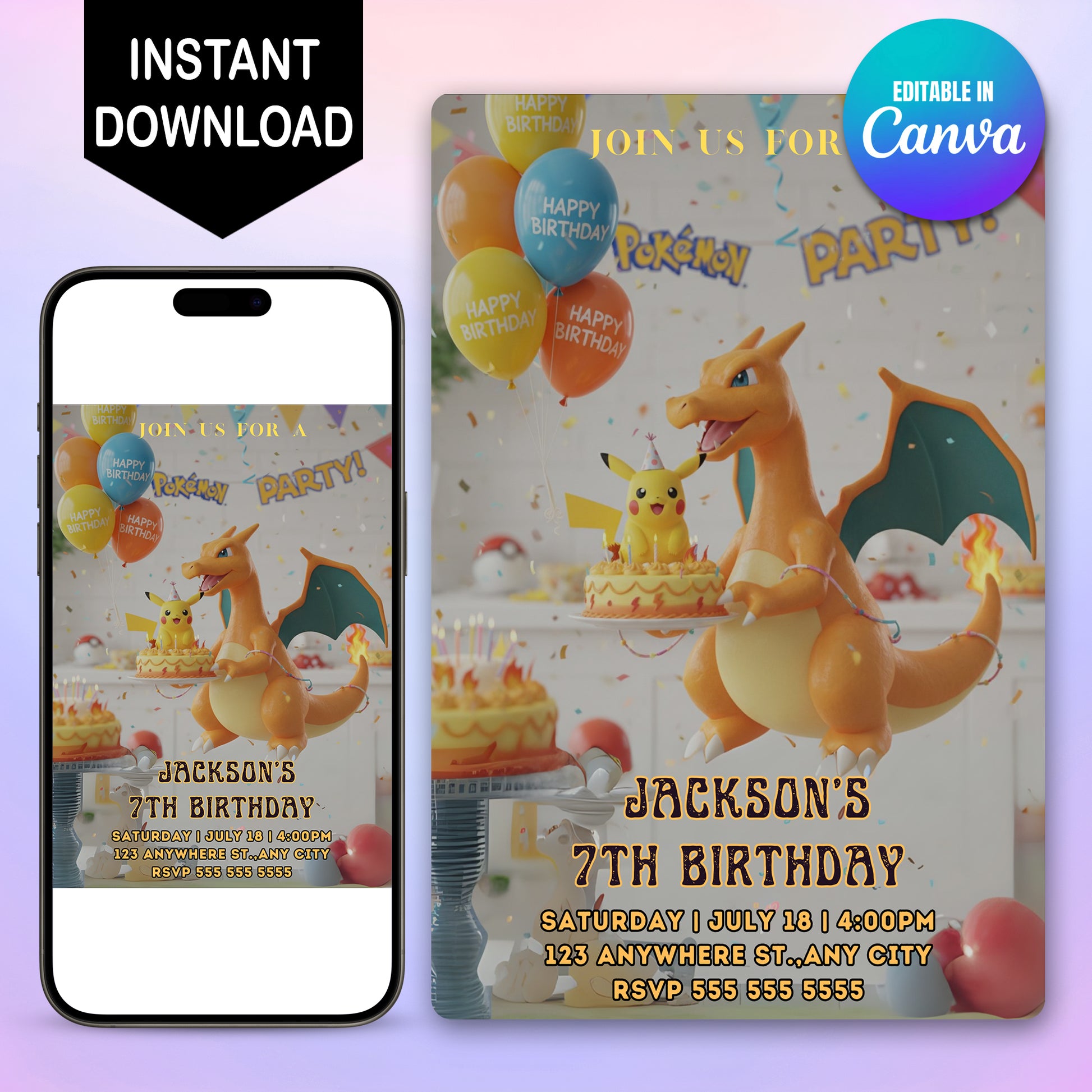 Charizard Birthday Invitation - CreativeRino