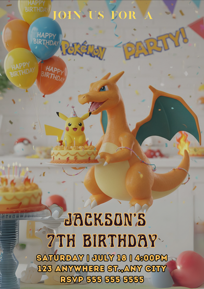 Charizard Birthday Invitation - CreativeRino
