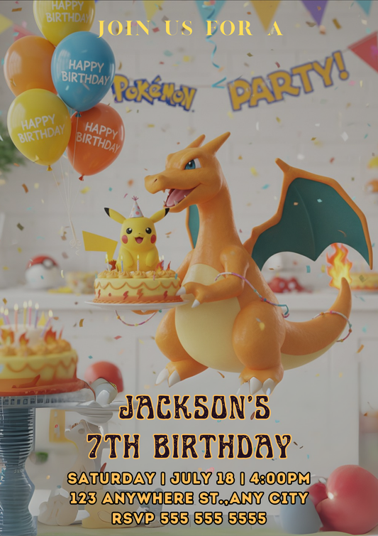Charizard Birthday Invitation - CreativeRino